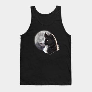 Black Border Collie with Night Sky Full Moon Tank Top